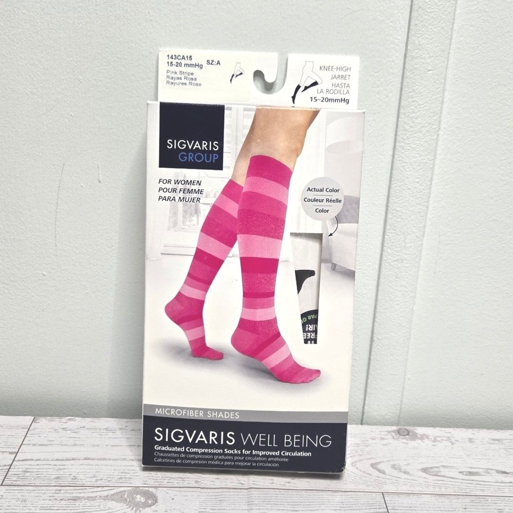 Sigvaris Well Being Microfiber Pink Stripe Compression Socks 15-20mmHg Size A